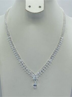 Swarovski Crystal Elements White Crystal Y Drop Bridal Tennis Necklace Art Deco